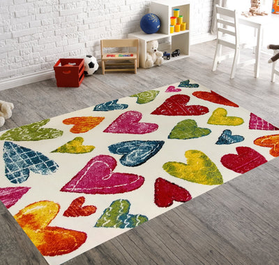 KC Cubs Boy and Girl Bedroom Modern Decor Area Rug and Carpet Collection for Kids and Children Colorful Hearts