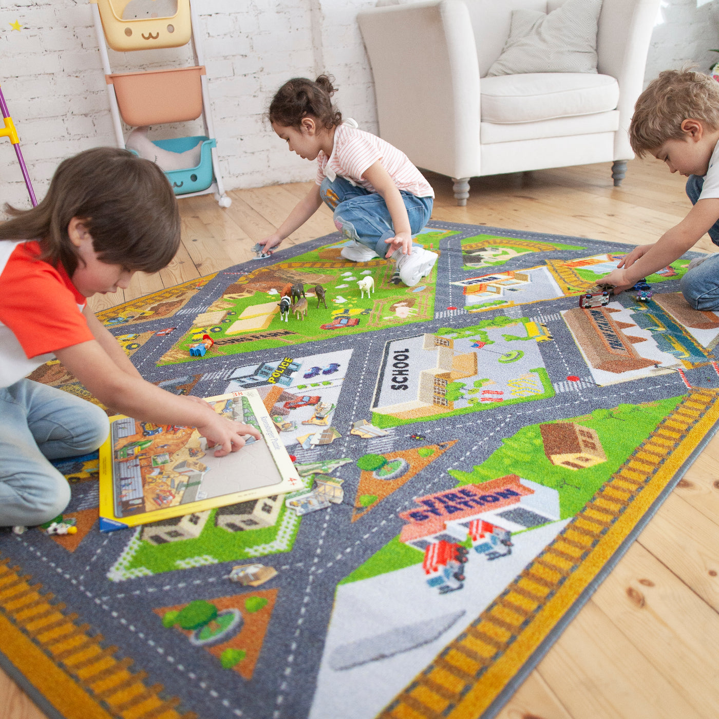 KC CUBS Road Play Map City Car Vehicle Traffic Educational Learning & Fun Game Area Non Slip Boy & Girl Kids Rug Carpet for Children Bedroom, Toddler Classroom & Baby Playroom Mat, Playtime Activity