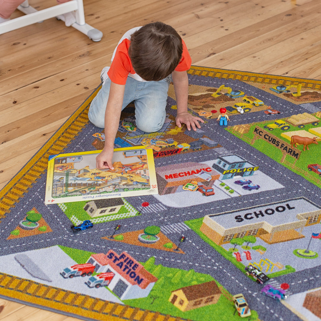 KC Cubs Kids Country Farm Construction Road Rug