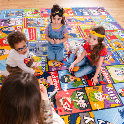 DC Super Hero ABC's Traits & Emotions Educational & Kids Game Rug - KC Cubs