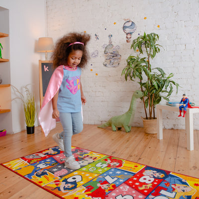 Justice League Hopscotch Counting Educational & Game Kids Rug - KC Cubs