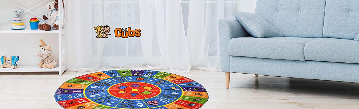 Kids Circle ABC Numbers Shapes Rug - KC Cubs