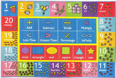 KC CUBS KCP010020-8x10 Playtime Collection Math Symbols, Numbers Shapes Educational Learning Area Rug Carpet Kids Children Bedroom Playroom