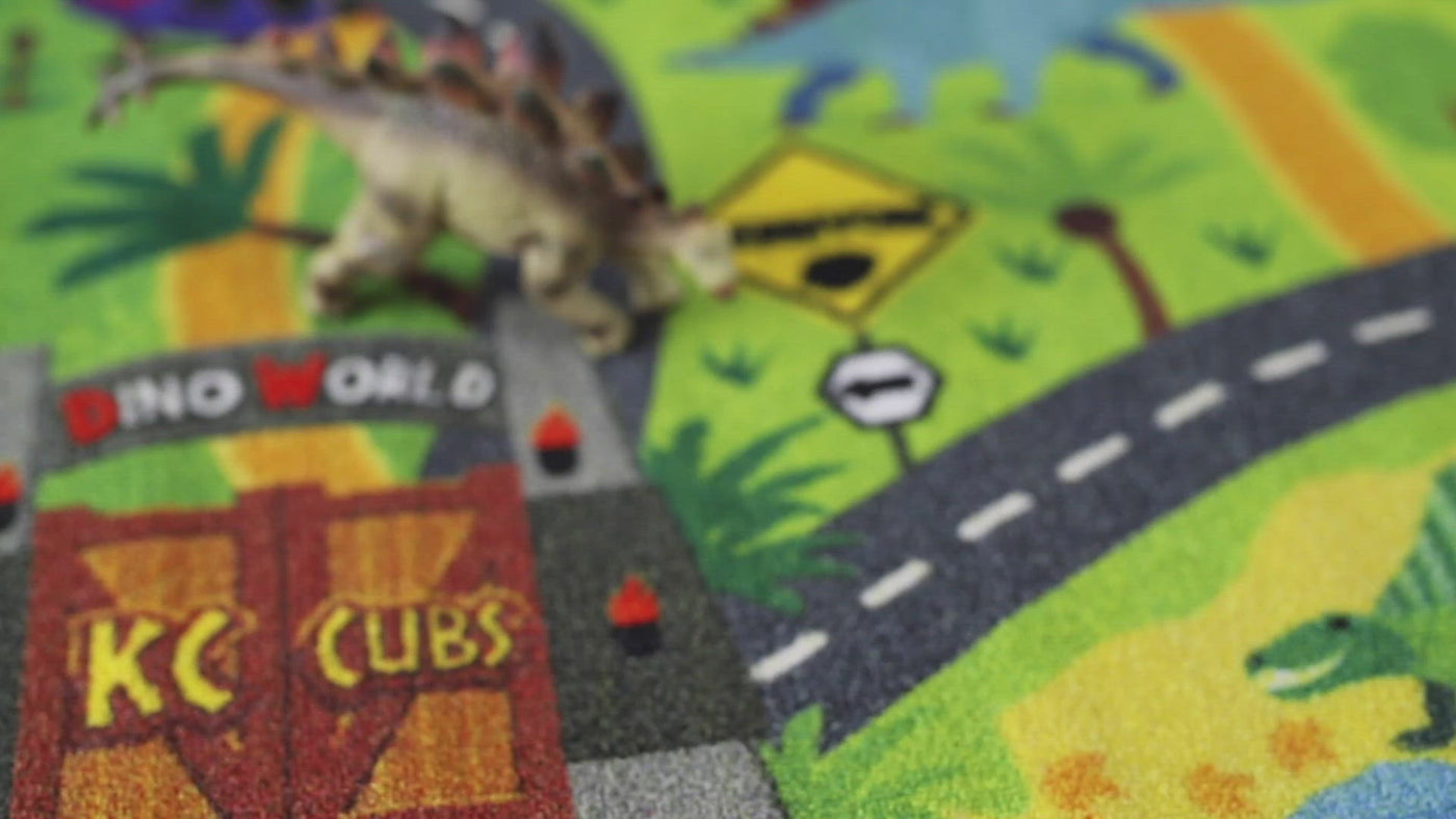 Kids Dinosaur Road Map Educational Area Rug - KC CUBS