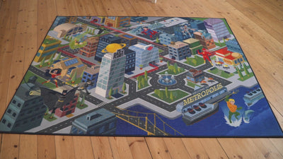 Justice League Metropolis City Road Map Educational & Game Kids Rug - KC Cubs