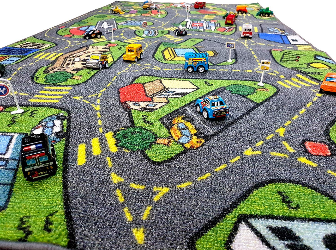 Kids Retro City Traffic Car Road Map Rug - KC Cubs