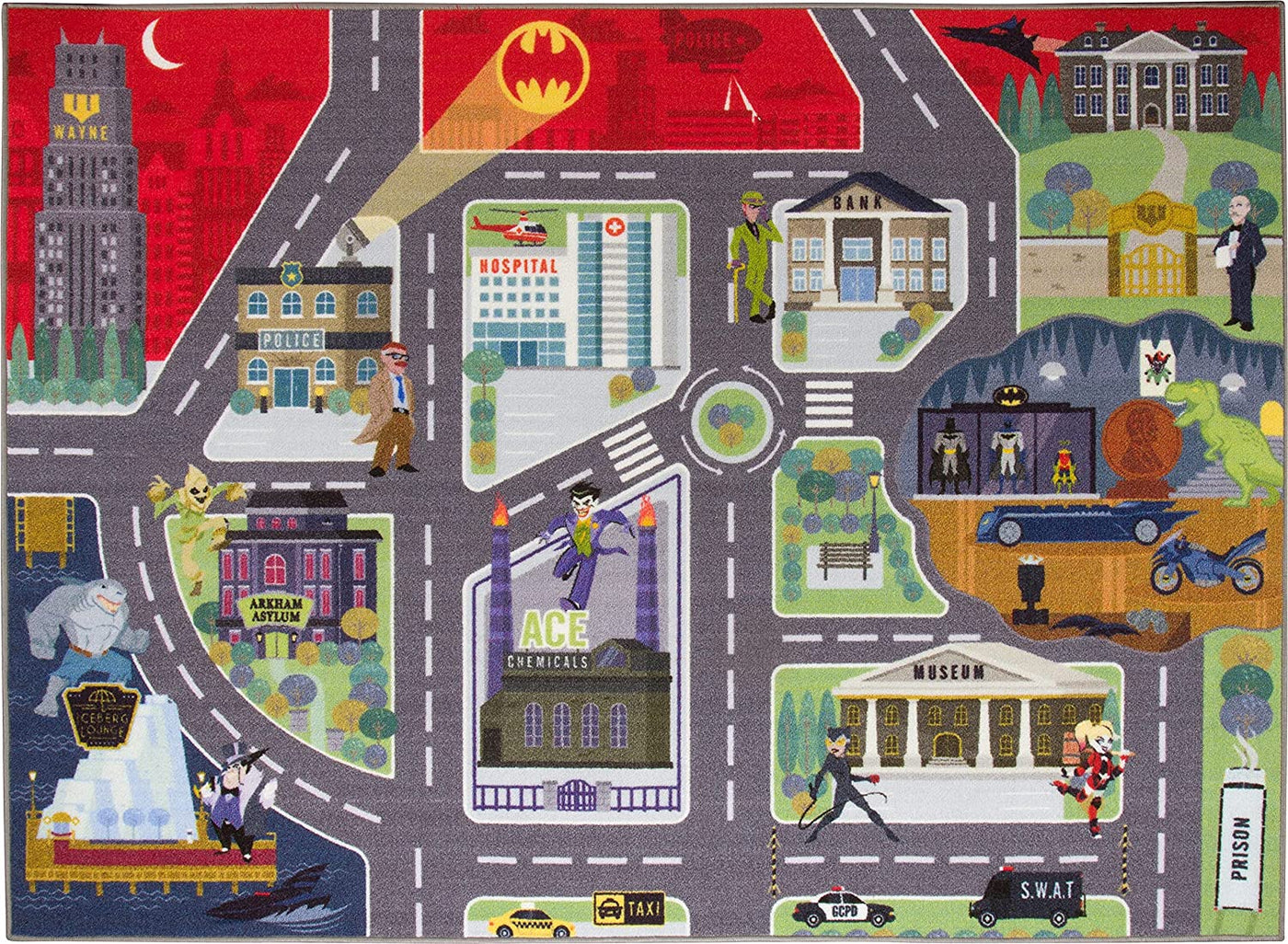 Batman Gotham City™ Road Map Educational & Kids Game Rug - KC Cubs