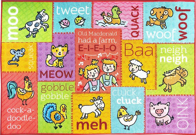 KC CUBS Playtime Collection Old McDonald's Farm Animal Sounds Educational Learning Area Rug Carpet For Kids and Children Bedrooms and Playroom