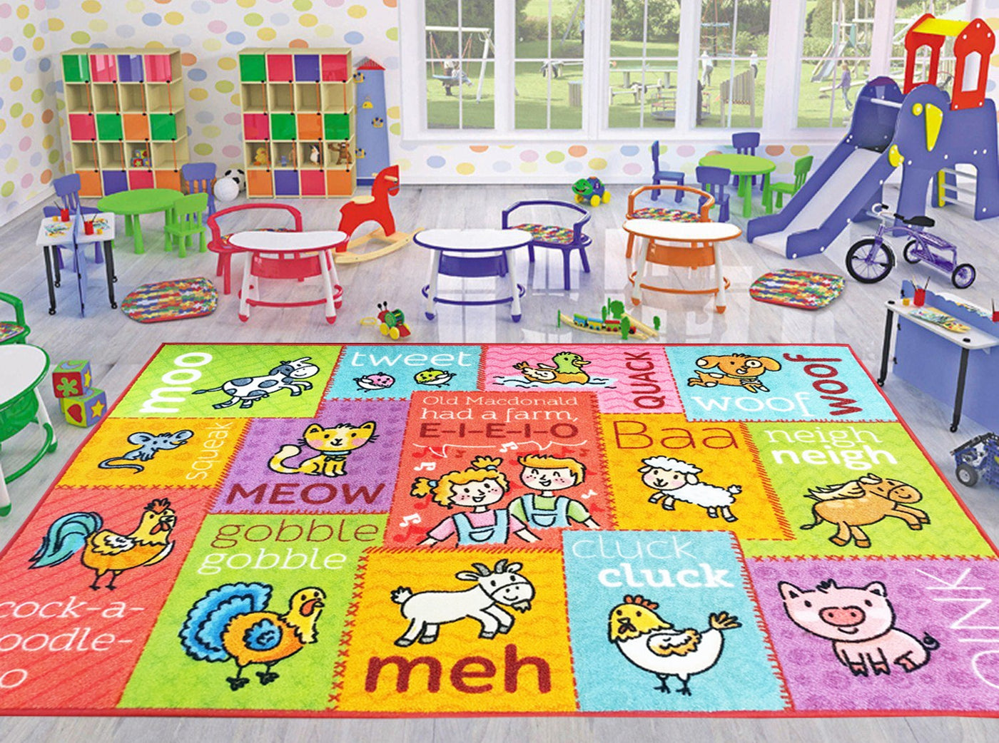8x10 New KC CUBS Playtime Collection Animal Educational Learning Area Rug Carpet for Kids and Children Bedroom and Playroom (Old McDonald's Farm Animal Sounds)