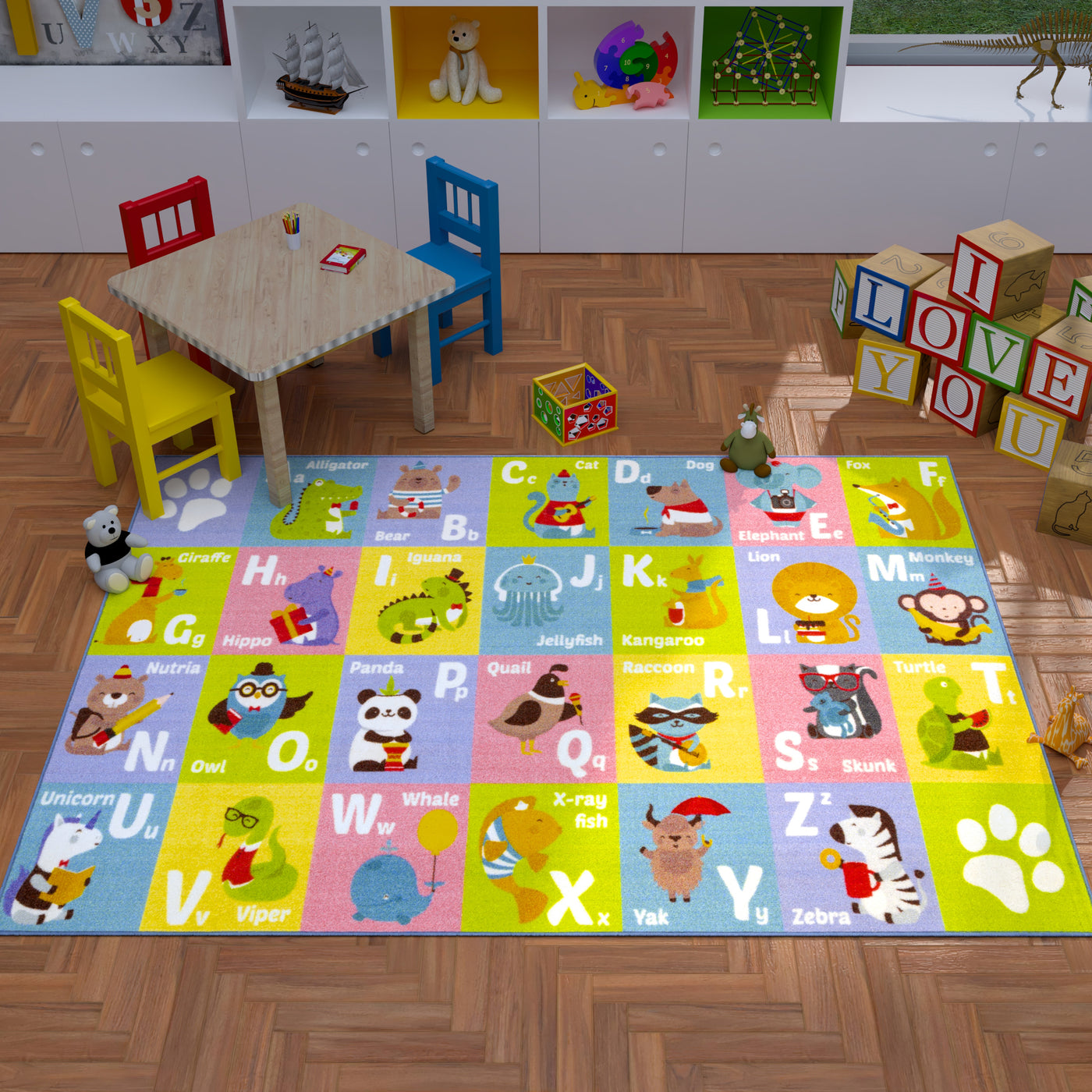 KC CUBS ABC Alphabet Animal Educational Learning & Fun Game Play Area Non Slip Boy & Girl Kids Rug Carpet for Children Bedroom, Toddler Classroom Daycare and Baby Playroom Floor Mat, Playtime Activity