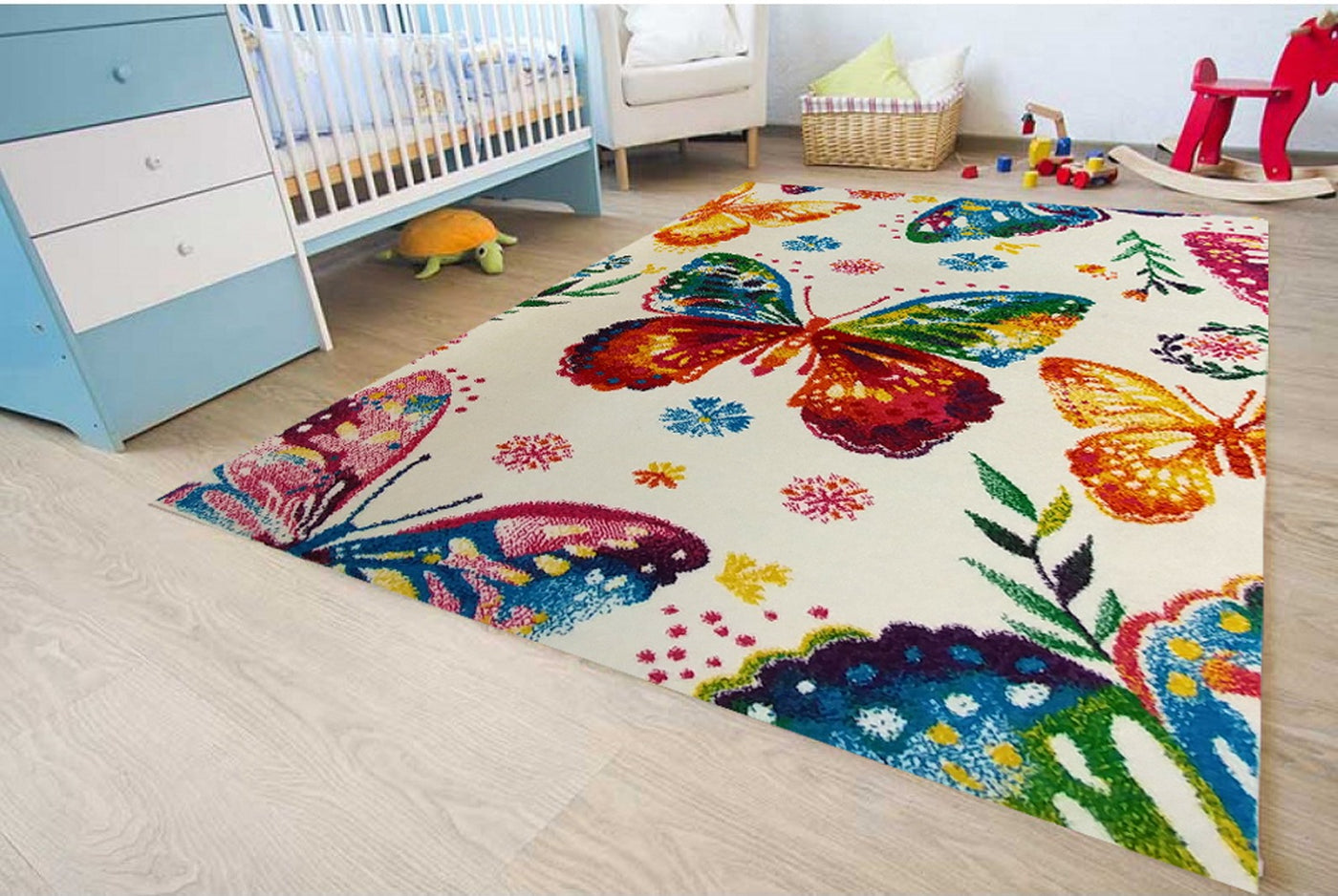 KC Cubs Boy and Girl Bedroom Modern Decor Area Rug and Carpet Collection for Kids and Children Multicolor Rainbow Butterfly