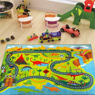 KC CUBS KCP010021-8X10 Playtime Collection Dinosaur Dino Safari Road Map Educational Learning & Game Area Rug Carpet for Kids and Children Bedrooms and Playroom