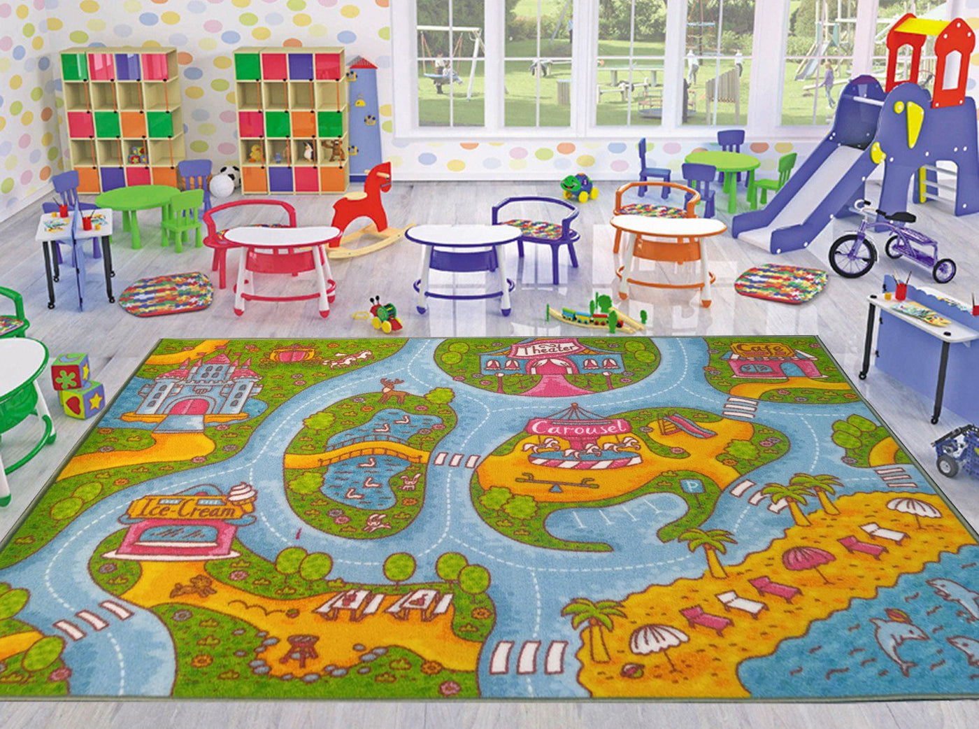 KC Cubs Playtime Collection Girls Road Map Educational Area Rug