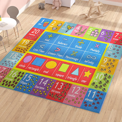 KC Cubs Playtime Collection Math Symbols, Numbers and Shapes Educational Learning Area Rug Carpet for Kids and Children Bedroom and Playroom